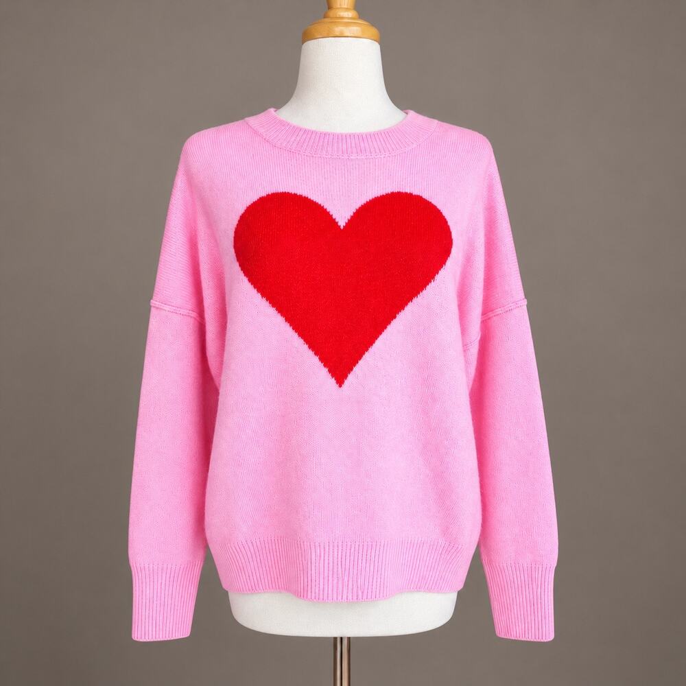 Vince Camuto NWT Pink Red Heart Cozy Crewneck Sweater Large